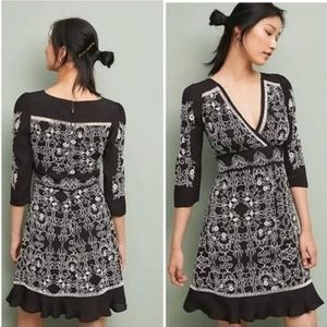 Anthropologie Black and White Embroidered Dress
